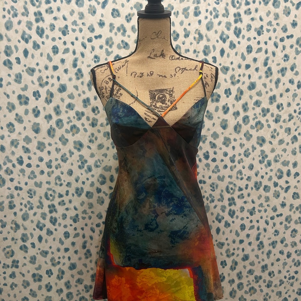 Urban Outfitters Black and Blue Asymmetrical Fitted Mini Dress